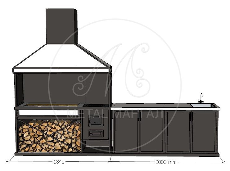 Мангальная кухня 3840 х 600  "Блеск"