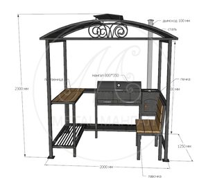 Беседка с мангалом, печью и крышкой барбекю "Дипломат-3"