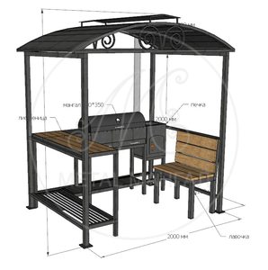 Беседка с мангалом, печью и крышкой барбекю "Дипломат-3"