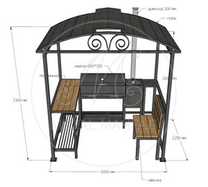 Беседка с мангалом, печью и крышкой барбекю "Дипломат-3"