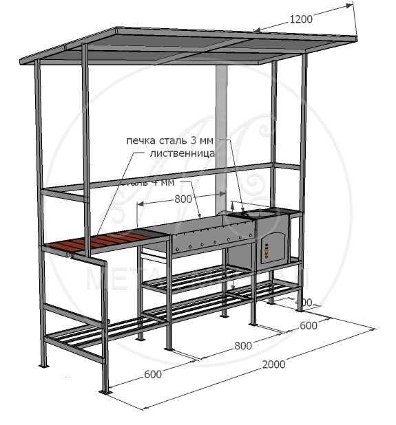 Мангал с крышей и печкой "Кардинал-2"