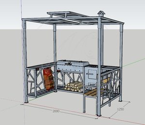 Беседка с мангалом, печью и крышкой барбекю "Дуплекс-2"