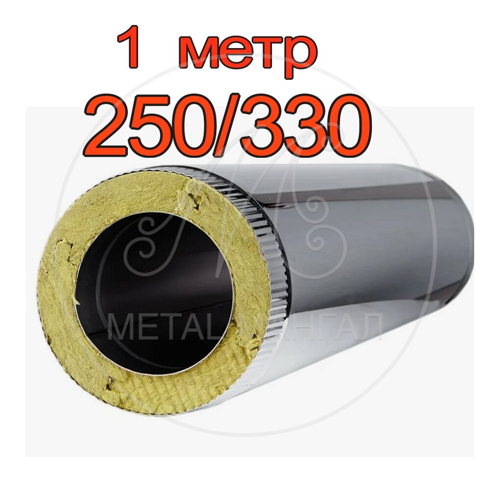 Дымоход сэндвич для мангала  330*250 (нерж.0,5мм.AISI 430/цинк. 0,5мм.AISI 430) 1 м