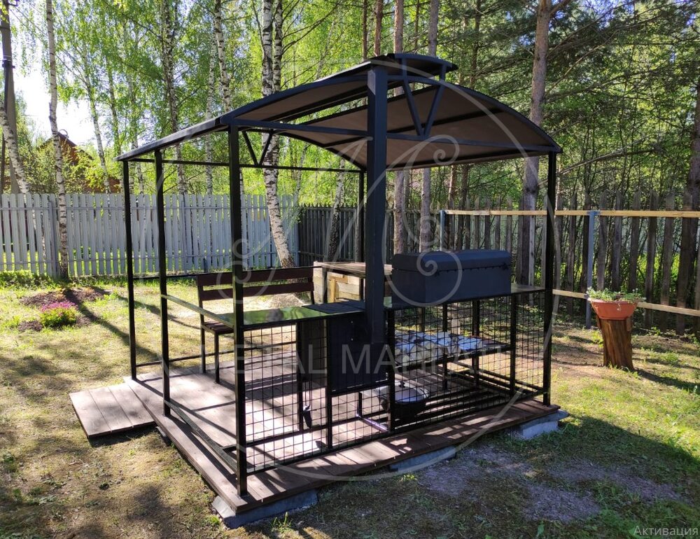Беседка 2500*2500 с мангалом, печью и крышкой барбекю "Дипломат-12"
