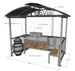 Беседка 2500*1500 с мангалом, печью и крышкой барбекю "Дипломат-11"