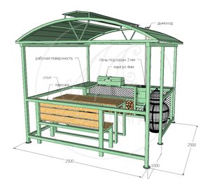 Беседка 2500*2500 с мангалом, печью и крышкой барбекю "Дипломат-12"