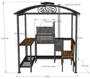 Беседка с круглым мангалом, печью и лавочкой "Дипломат-9"
