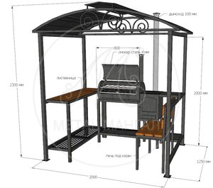 Беседка с круглым мангалом, печью и лавочкой "Дипломат-9"