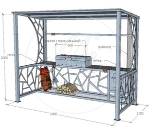 Беседка с мангалом и печкой "Грек"