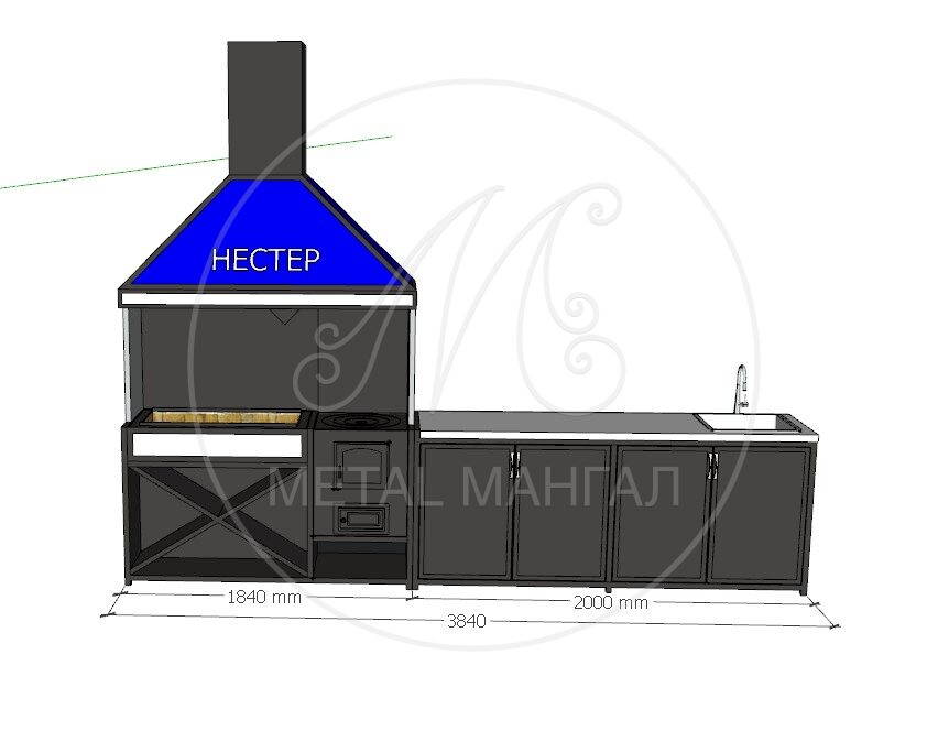 Мангальная зона в стиле хай-тек 3840 х 600  "Нестер"