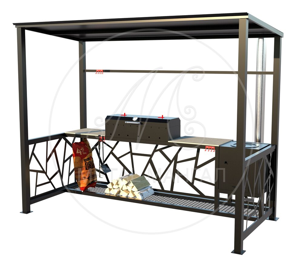 Беседка с мангалом и печкой "Грек-3"
