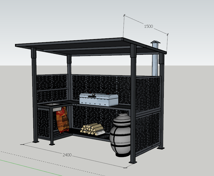 Беседка 240х150 см  с мангалом и печкой "Матрица-Дубль"