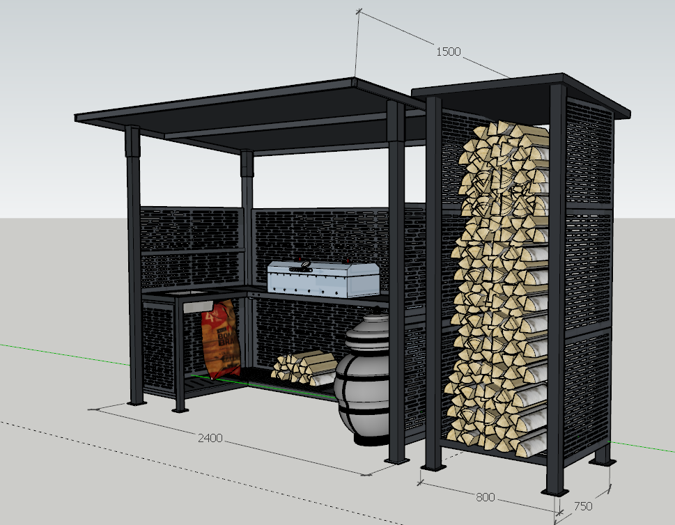 Беседка с дровником 240х150 см  с мангалом и печкой "Матрица-Д"
