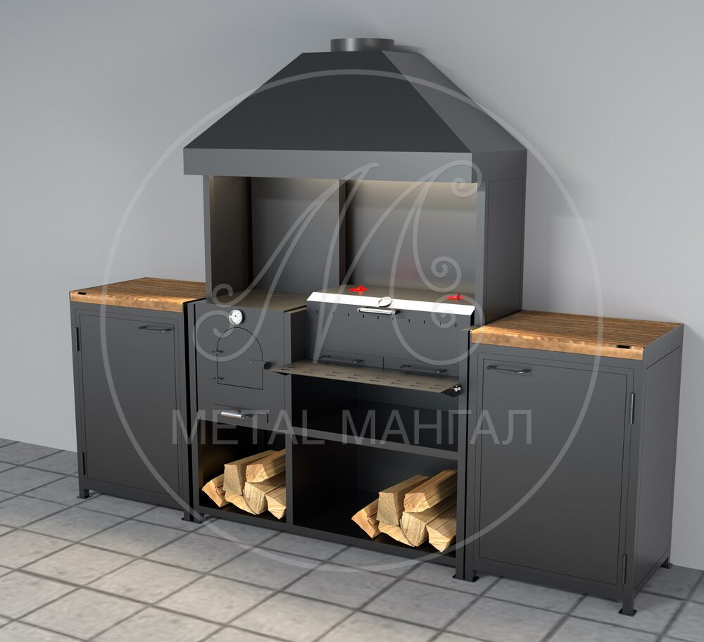 Мангальная зона барбекю с тумбами 2200*500 "Аленка"